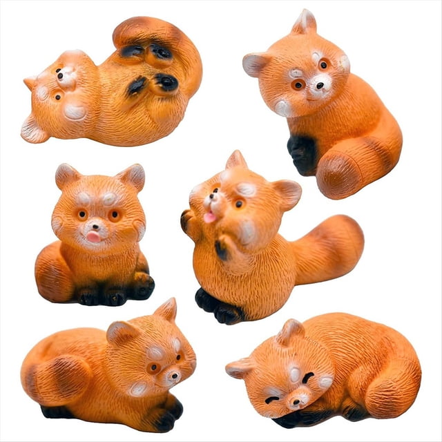 Figuras de Mapache Pequeñas en Miniatura, Minifiguras de Panda Rojo de de 1 Pulgada, Conjunto de Adornos de Pastel de Animales de Resina Lindos