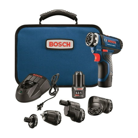 - Bosch Flexiclick 12 volt Cordless 5-In-1 Drill/Driver Kit 1/4 in. Keyless 1300 rpm
