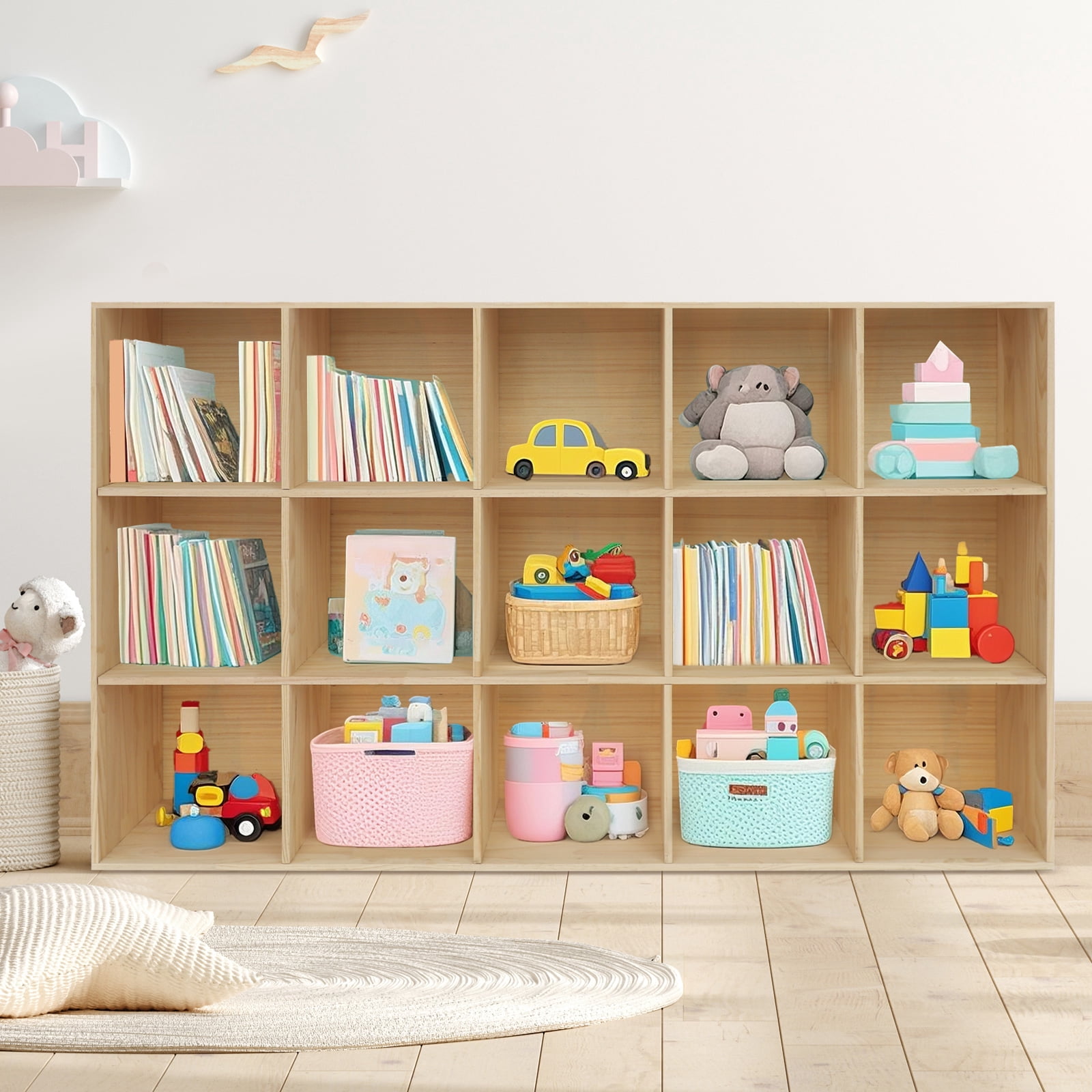 Modern Solid Wood Organizer, 59.06x11.81x35.43in 15-Cube Unit, Easy Assembly & Smooth Finish, Great for Dorms/Offices/Milk Tea Shops