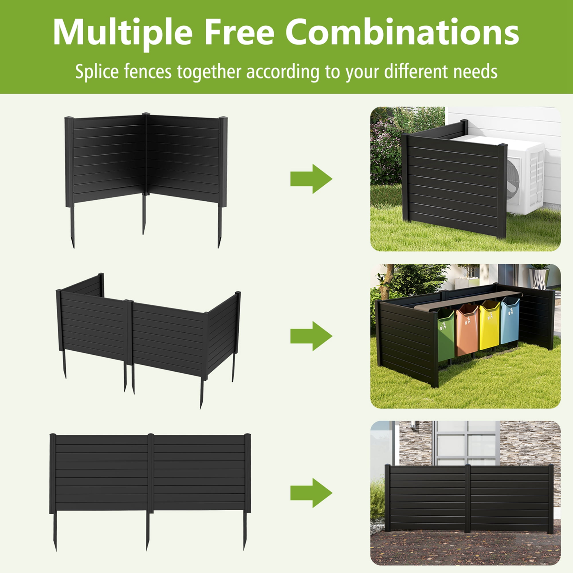 Costway 48"L x 37.5"H Air Conditioner Fence Screen Panel Kit with 3 Ground Stakes Black