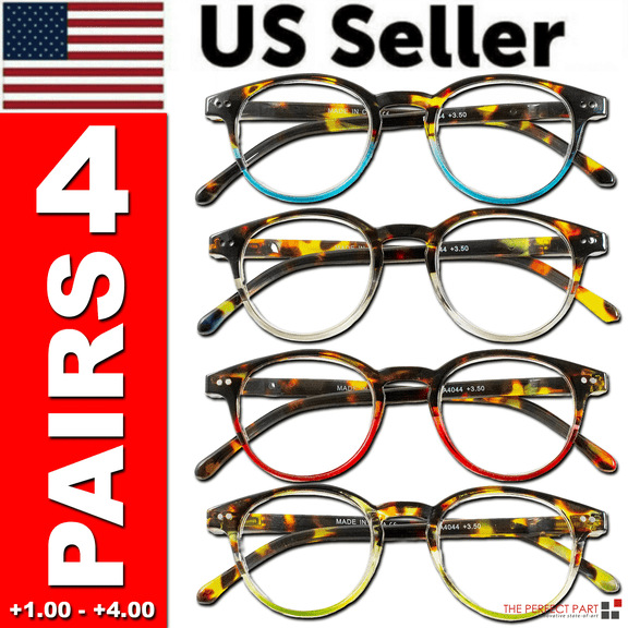 4 Pairs Mens Women Spring Hinge Round Horn Power Oval Reading Reader Glasses 1-4