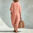 thumbnail image 4 of Womens Jumpsuit Casual 3/4 Sleeve V Neck Loose Long Pants with Pockets Summer Flowy Pink 2XL, 4 of 4