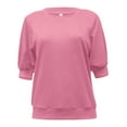 thumbnail image 4 of iHengLiXing Summer Tops for Womens Dressy Casual Women's Shirt Tees Short Sleeve Crew-Neck T Shirt Stripe Solid T-shirt Tops Blouse Women Pink M, 4 of 6