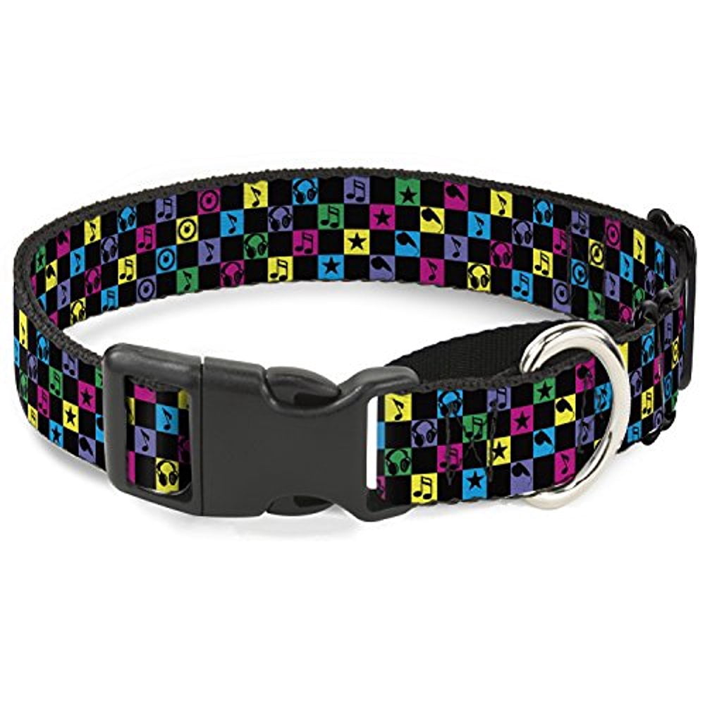 buckle-down mgc-w31352-l musical checkers black neon martingale dog collar