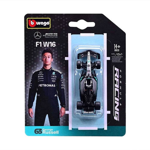 Vehículo de juguete Bburago Mercedes F1 escala 1:64 AMG 63 W16 Rusell