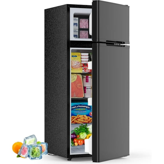 WAA 4.5 Cu.Ft 2 Door Mini Fridge with Freezer Adjustable Thermostat Quiet for Bedroom Office Dorm (Black)