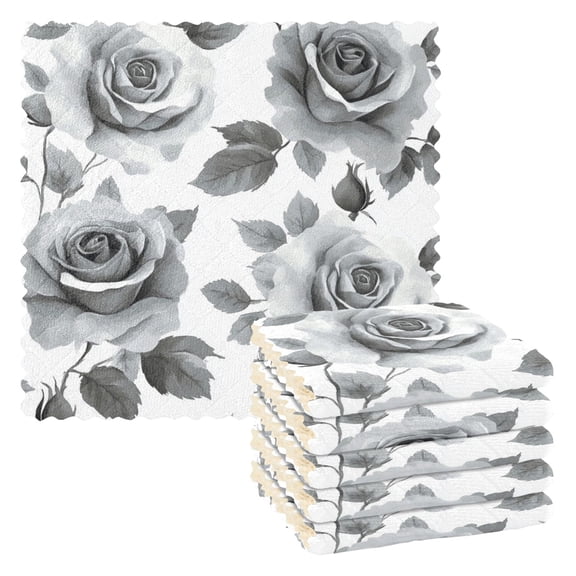 6 Pieces of Kitchen Towels 11x11Inch Kitchen Dish Cloths Kitchen Dish Towels Reuseable Cleaning Cloths Gray Flowers