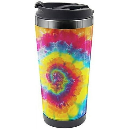 

Tie Dye Travel Mug Abstract Colorful Batik Steel Thermal Cup 16 Oz Magenta Yellow