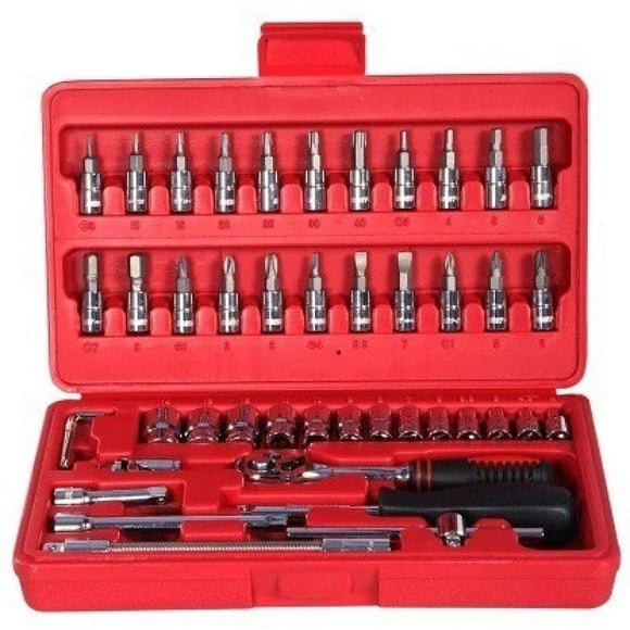 Metal Socket Combination Tool Kit – Complete Multicolor Set For Diy, Repairs & Maintenance - 46-Piece | Applicable For Most Bolts, Nuts, Screws | Multi-Function & Wide Use Tool Box Kit