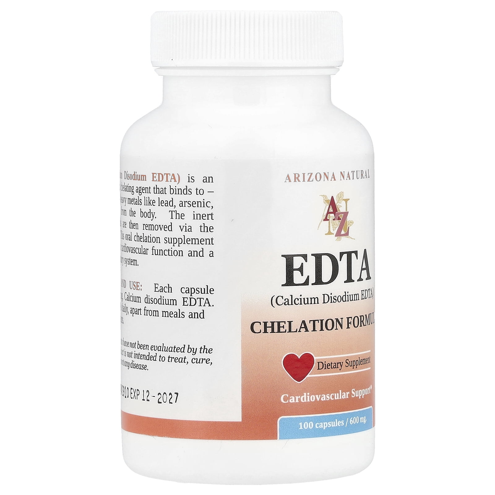 Arizona Natural - EDTA Calcium Disodium Chelation Formula 600 mg. - 100 Capsules