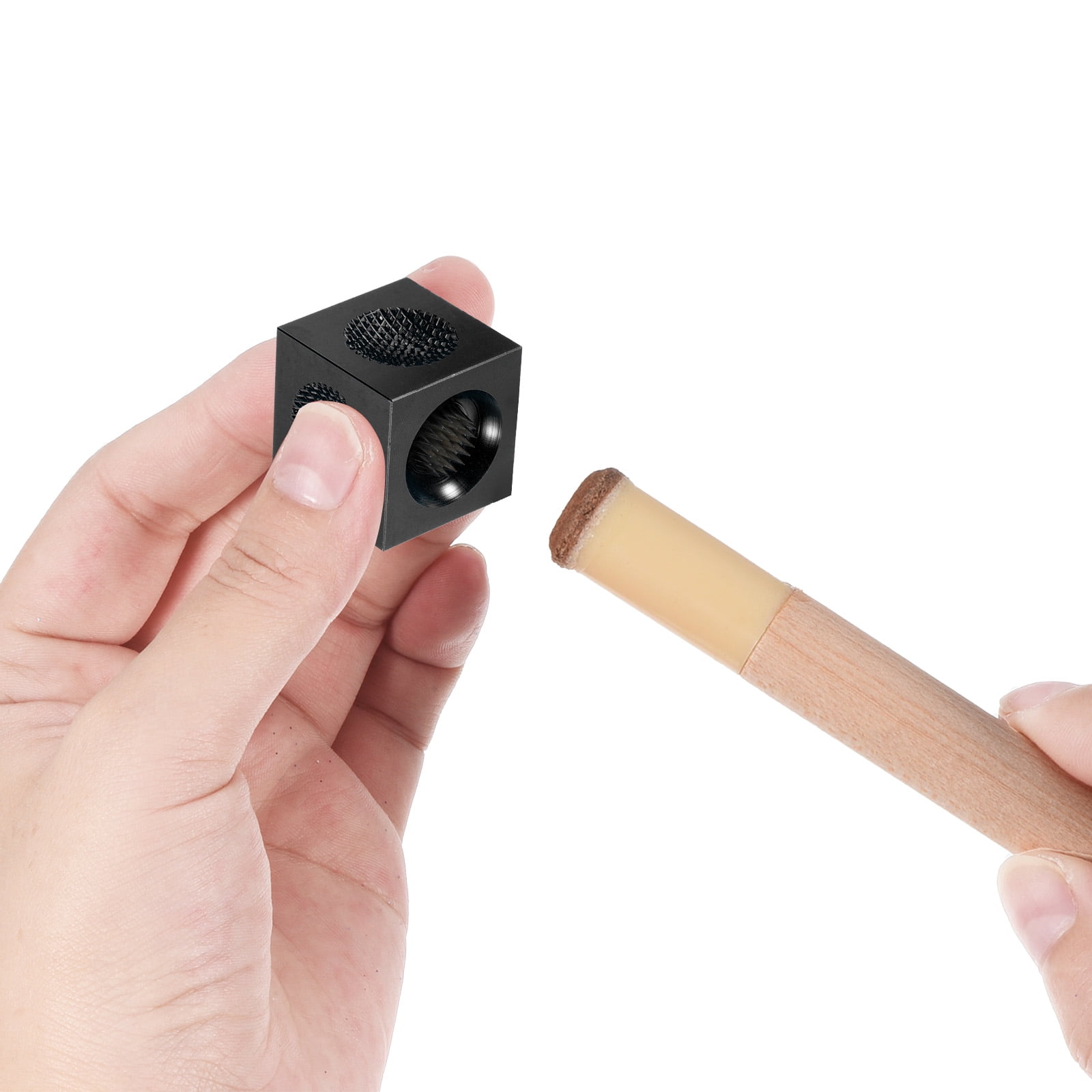 Unique Bargains 3 in 1 Billiard Pool Tip Shaper Cue Burnisher Cube Black