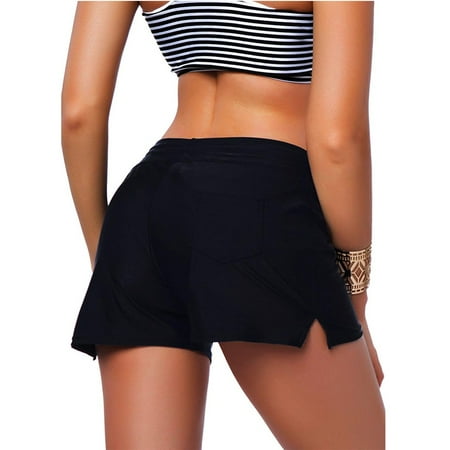 Quantum Boardshorts - FITTOO Sexy Women's Sailed Briefs Swimsuit Tankini Side Split Plus Size Bottom Board Shorts Waistband Black,M