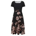 thumbnail image 5 of USSUMA Dress for Women Wedding Guest, Women's Short Sleeve Loose Maxi Dresses Summer Rose Print Scoop Neck Elegant Flowy Swing Tunic Dress Beach Party Long Dress, 5 of 8