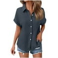thumbnail image 4 of Karight Womens Short Sleeve Shirts Spring Summer Tops V Neck Collared Button Down Ladies Shirt Tops Trendy, 4 of 7