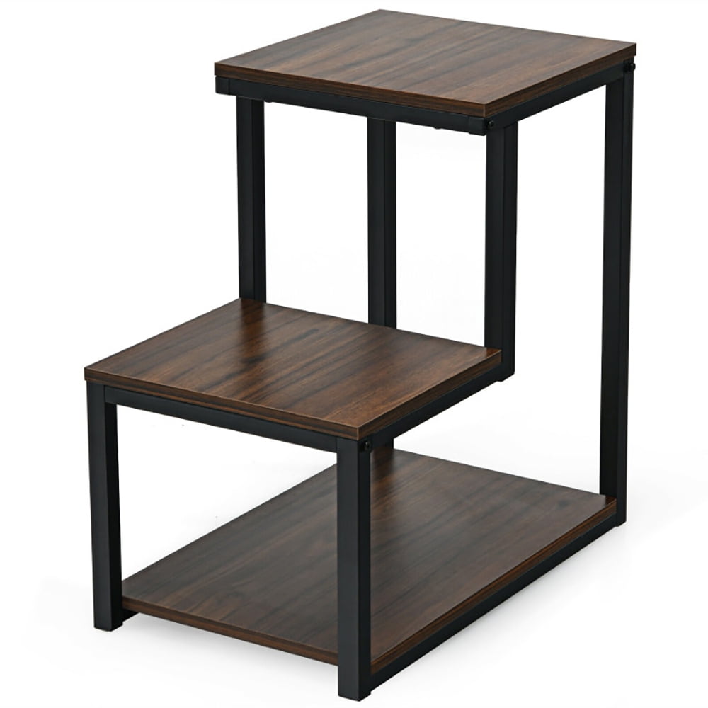 Finihen Side Table, 3-Tier Ladder-Shaped Chair Side Table with Storage Shelf, Sofa Side Table, Bed Side Table, for Living Room, Bedroom, Brown Finihen Side Table, 3-Tier Ladder-Shaped Chair Side Table with Storage Shelf, Sofa Side Table, Bed Side Table, for Living Room, Bedroom, Brown