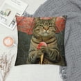 thumbnail image 2 of SHANXI  Funny Animal Cat Throw Pillow Cover The Cute cat is Holding an Umbrella in one paw and Fruit ice Cream in Other Decorative Pillow Case  Cushion Cover Decor  18x18in, 2 of 5