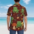 thumbnail image 4 of Vsdgher Frogs and Mushrooms Print Men's Hawaiian Shirts Button Down Tropical Holiday Beach Shirts Vacation Clothes,Medium, 4 of 7