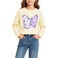 thumbnail image 6 of fnnxnal Girls Long Sleeve Cotton Tee, Beige Butterfly Floral Print Crew Neck T-Shirt, Casual Top for Girls 2-13 Years,Size 2-3 T, 6 of 7