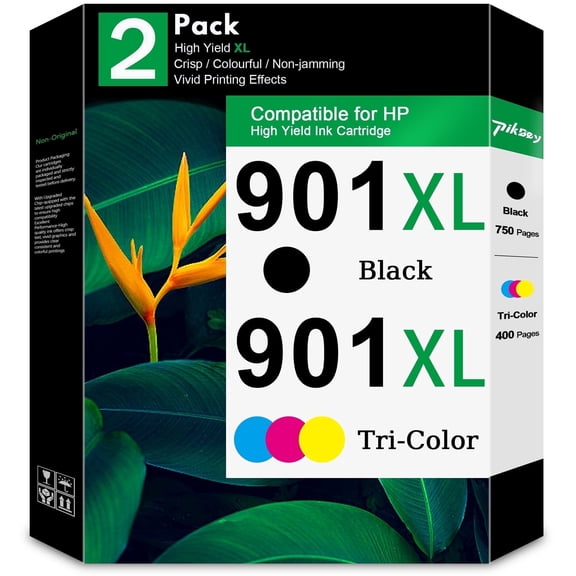 901XL 901 XL Ink Cartridges 2 Pack Black/Tri-Color Compatible for HP 901 Ink Cartridges for Officejet 4500 G510a J4524 J4540 J4550 J4580 J4624 J4640 J4680 Printers