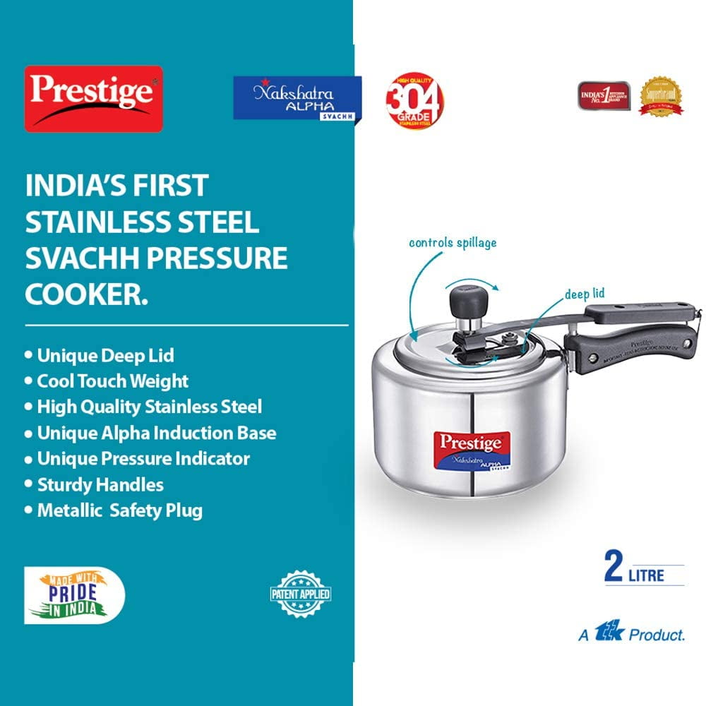 Prestige Nakshatra Alpha Svachh Stainless Steel Pressure Cooker 2 Liter
