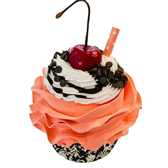 DEZICAKES Fake Cupcake Strawberry Brownie w/ Cherry Decoration Prop Dezicakes