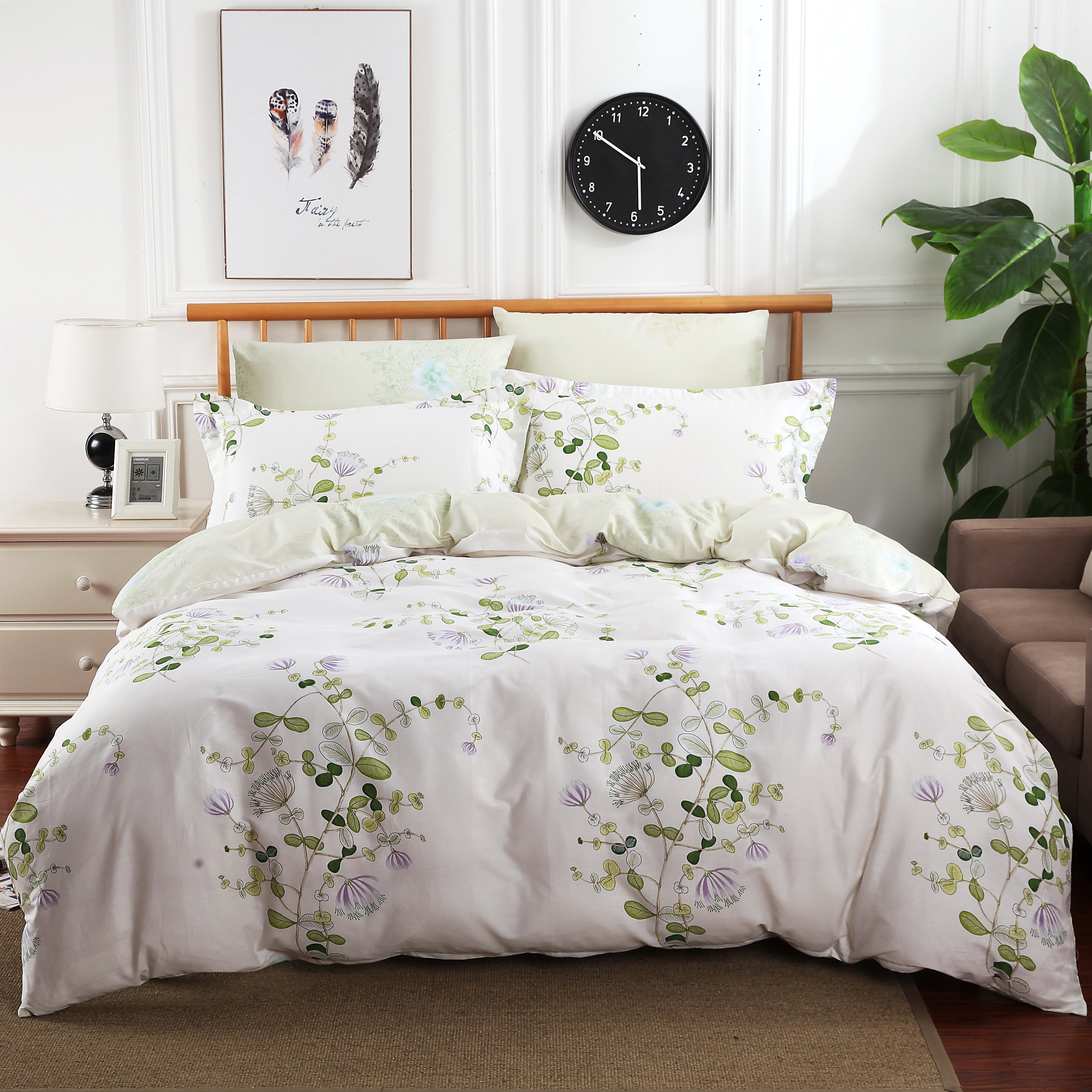Swanson Beddings Graceful Floral Print 3-Piece 100% Cotton Bedding Set: Duvet Cover and Two Pillow Shams (Queen) (Comforter not included)
