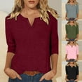 thumbnail image 2 of Utoimkio 3/4 Sleeve Blouses for Women Plus Size V Neck Shirts Casual Solid Color Lightweight Loose Fit Tee Tops for Women, 2 of 5