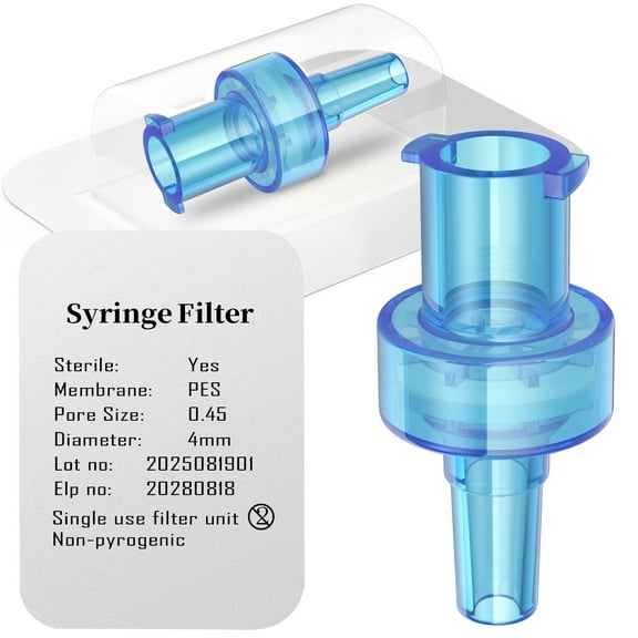 Lab Sterile PES Membrane Syringe Filters,0.45um Pore Size,4mm Diameter,Individually Packed,Stamped Expiration Dates,10PCS