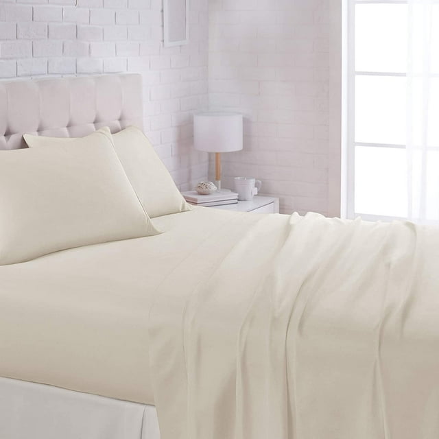 Lightweight Super Soft, Wrinkle-Free, Easy Care Microfiber 4-Piece Bed Sheet Set with 14-Inch Deep Pockets, Full, Bright White, Solid