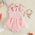 thumbnail image 3 of WOYY Girls Summer Watermelon Embroidery Smocked Mesh Romper & Headband Outfits, 3 of 5