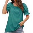 thumbnail image 4 of Perfectbot Puff Short Sleeve Shirt for Women Summer Square Neck Blouse Loose Fit Tops Green,S-XXL, 4 of 8