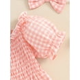 thumbnail image 6 of Bagilaanoe Newborn Baby Girl Summer Rompers Plaid Short Sleeve Off Shoulder Bodysuits + Headband 3M 6M 12M 18M Infant One Piece Jumpsuit, 6 of 7