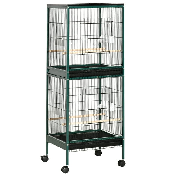 55" Large Flight Bird Cage, Bird Aviary Indoor with Multi-Door Design, Parrot Cage with Stand & Tray for Budgies, Canaries, Finches, Green