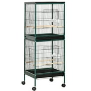 55" Large Flight Bird Cage, Bird Aviary Indoor with Multi-Door Design, Parrot Cage with Stand & Tray for Budgies, Canaries, Finches, Green