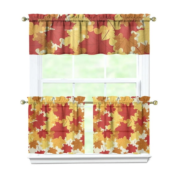 Thanksgiving Decor Pumpkin Kitchen Curtains 3-Pack - Fall Leaves Rustic Farmhouse Autumn Aesthetic Tier Set