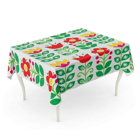 

SIDONKU Colorful Flowers Swedish Floral Retro Pattern Traditional Folk Green Tablecloth Table Desk Cover Home Party Decor 60x84 inch