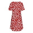 thumbnail image 6 of Women's Dresses Fashion Print V-Neck Short Sleeve Loose Pleated Knee Length Dress Red XL, 6 of 7