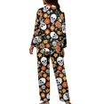 thumbnail image 2 of Renewold Thermal Button Down Pajama Shirt for Women Soft Skull Flowers Sleep Wear Skin Friendly Pullover Tops Sweatpants Set of 2 Loose Halloween Daily Wear Size L, 2 of 6