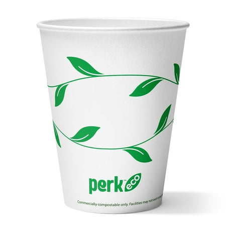 Staples Perk Eco-ID Compostable Paper Hot Cups 12 oz White/Green 50/Pack PK56222T