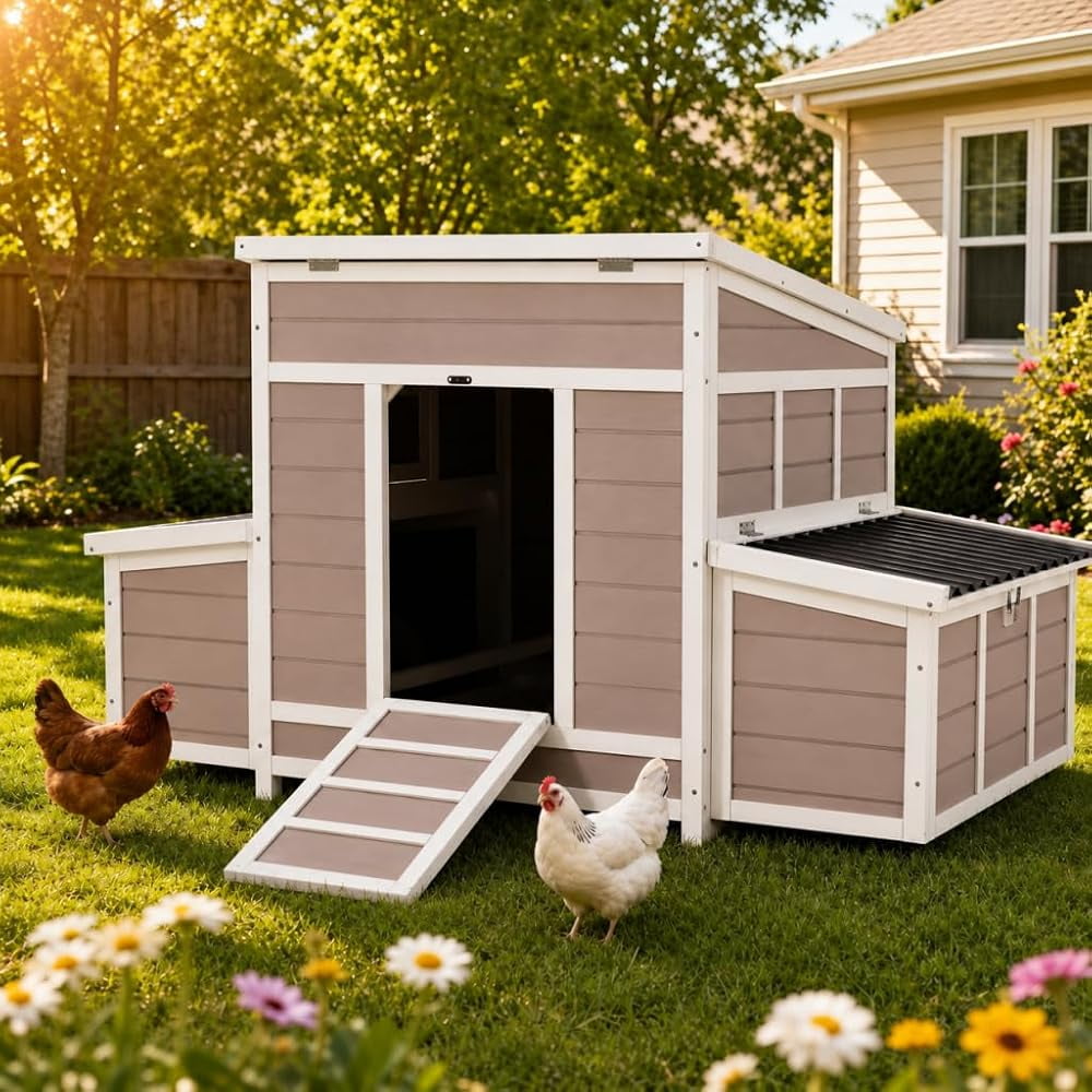 YODOLLA Chicken Coop 56" Large Wooden Chicken Hutch with 6 Nesting Boxes Outdoor Hen House Chicken Cage w/Ramps, Removable Tray for Easy Cleaning, Brown