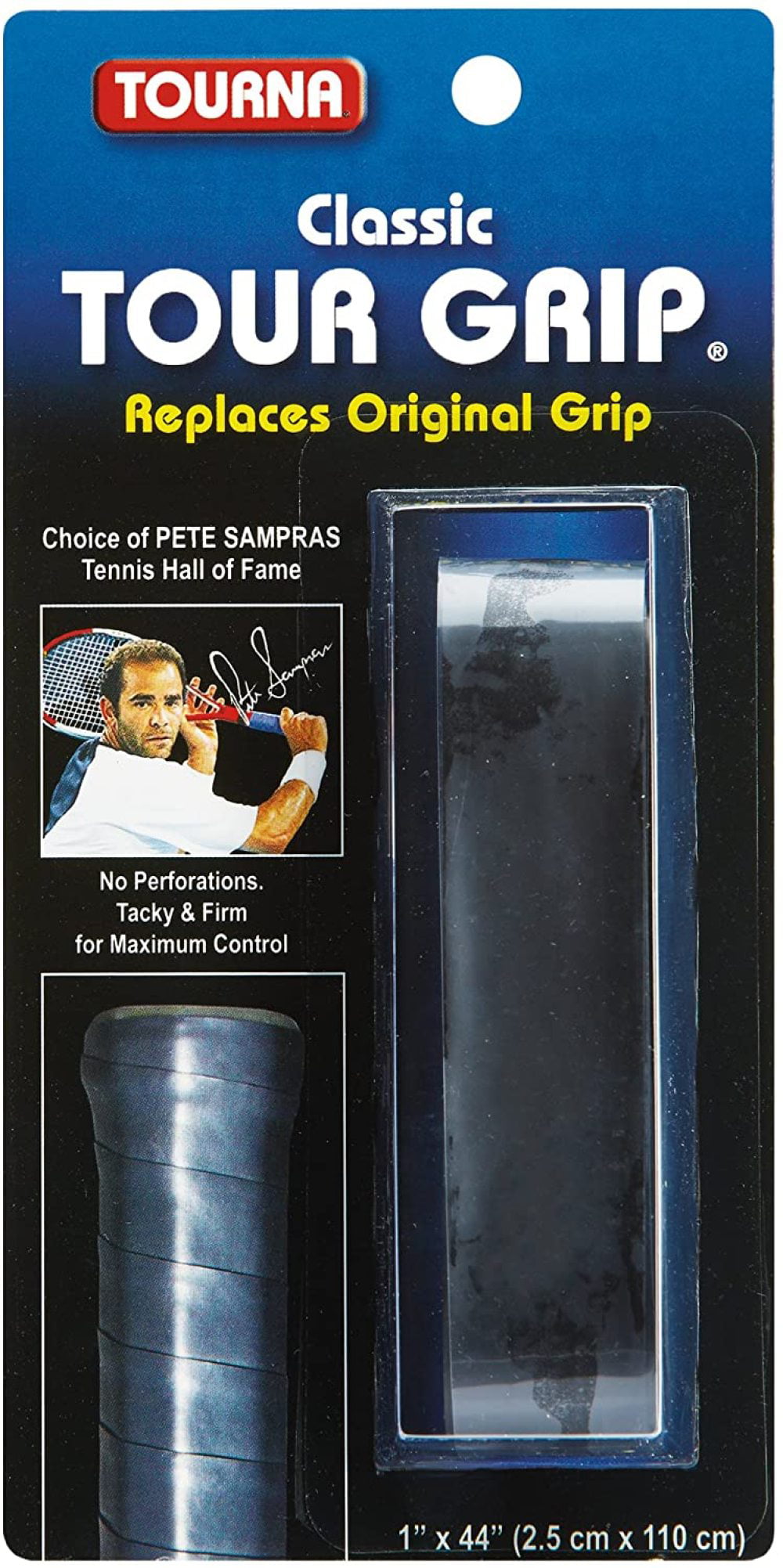 2-Pack Tourna Tennis Racquet Replacement Grip Sampras Tour Grip 1.8 MM Black, 