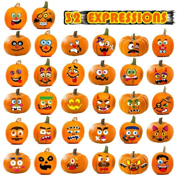 Monebena Halloween Stickers for Kids Party Favors: 16 Sheet in 32 Pattern Cute Pumpkin Stickers for Kids Halloween Party Favors Bulk Pumpkin Face Decorating Stickers for Kids Classroom Crafts M01