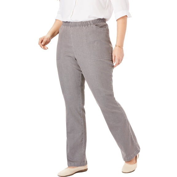 Woman Within Plus Size Fineline Stretch Denim Pull-On Bootcut Jeans