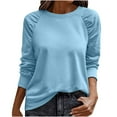thumbnail image 2 of Long Sleeve T Shirt Women, Women's Solid Fall Fashion Sportswear Casual Round Neck Long Sleeved Shoulder Pullover Lightweight Hoodie Top, Womens Fall Clothes Sale, 2 of 9