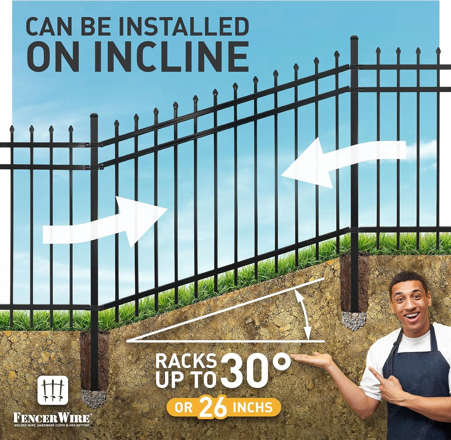 CAPHAUS Heavy Duty Pinnacle Fence Barrier Panel, 5FT Height X 6FT Width Anti-Rust Metal Fencing Panel, 2” Diameter Steel Outdoor Decorative Garden Fence Panel for Yard, Pool, Patio, Single Panel