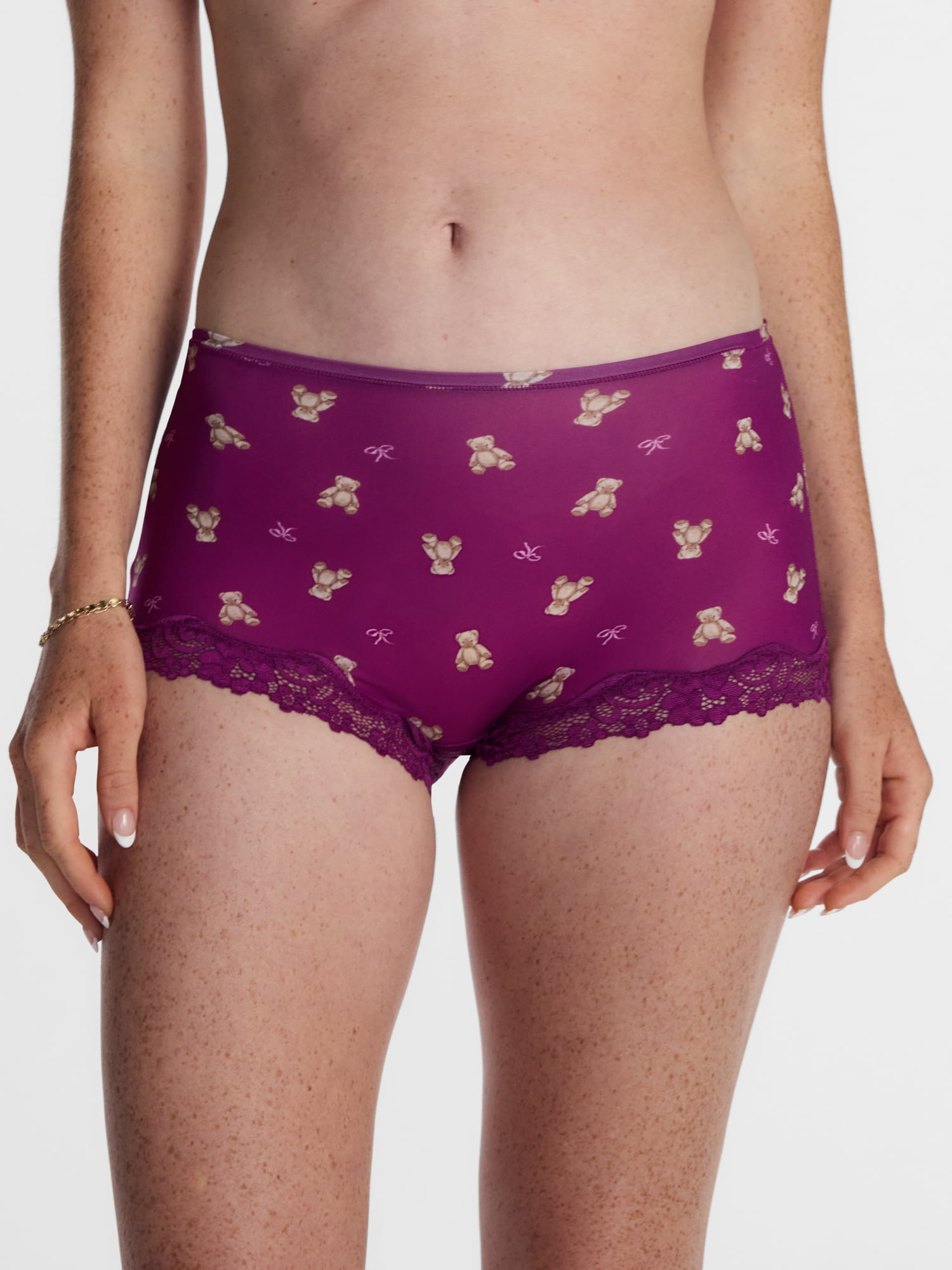 No Boundaries Fit Stretch Boyshort Panties with Lace, 3 Pack, Women's XS-3XL