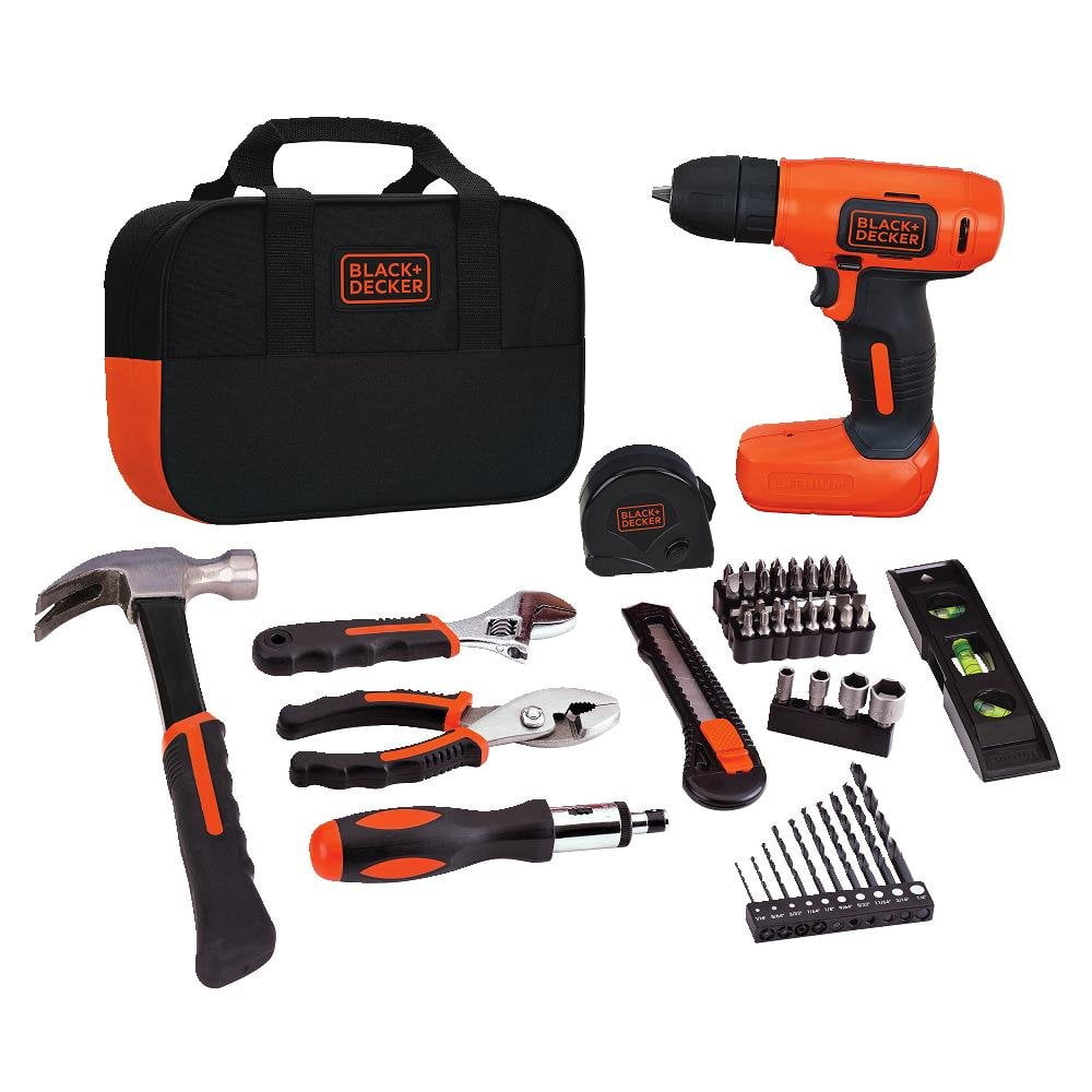 BLACK+DECKER 8V Drill & Home Tool Kit, 57 Piece (BDCD8PK)