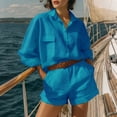 thumbnail image 3 of Costeam Womens 2 Piece Solid Matching Outfit Long Sleeve Crew Neck Top High Waist Wide Leg Pants Side Slip Pockets Soft Stretch Loose Casual Loungewear Two Piece Set, 3 of 5