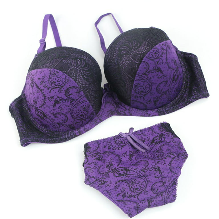 Purple Embroidered Underwired 3 Piece Lingerie Set