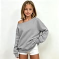 thumbnail image 3 of Kiijoy Girls One Shoulder Sweatshirt Fashion Loose Pullover, Grey, Sizes 7-8Y, 3 of 5